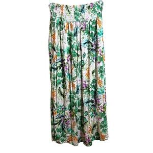 Kona Sol Floral Maxi Skirt - Green and White